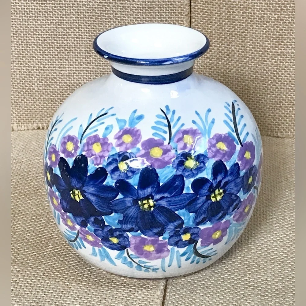 Hand Painted Floral Art Pottery Vase Handmade Greece Romance Cottage Core